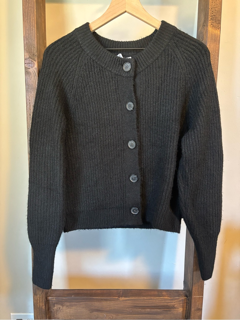 GAP Black Ribbed Button-Front Cardigan